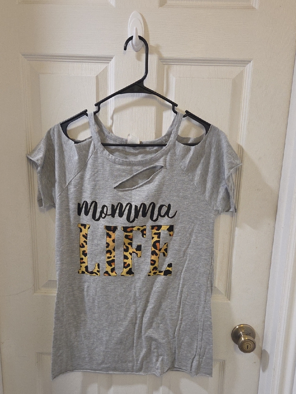 Momma Life Cold-Shoulder Tee - Gray
